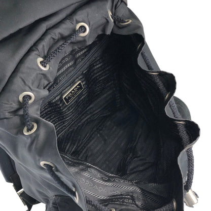 PRADA Triangle Logo Front Belt Double Pocket Backpack Black Vintage 7wppf4