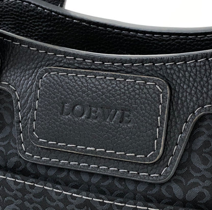 LOEWE Anagram 全圖案織物皮革手提包托特包黑色復古 f4cjh3 