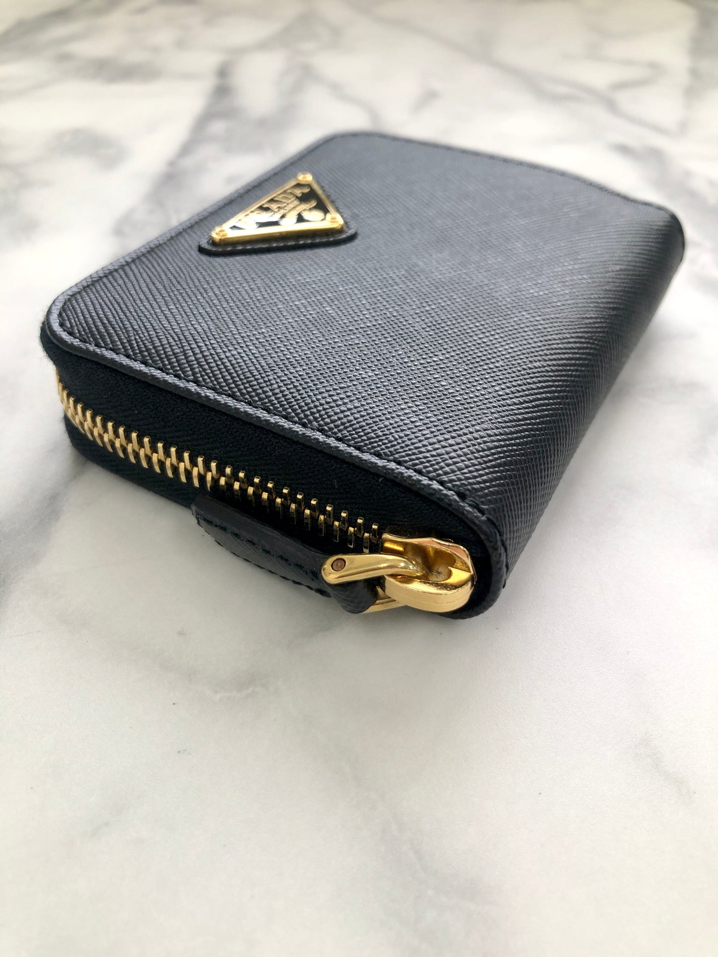 PRADA Triangle Logo Coin Purse Black Vintage d2ghy4