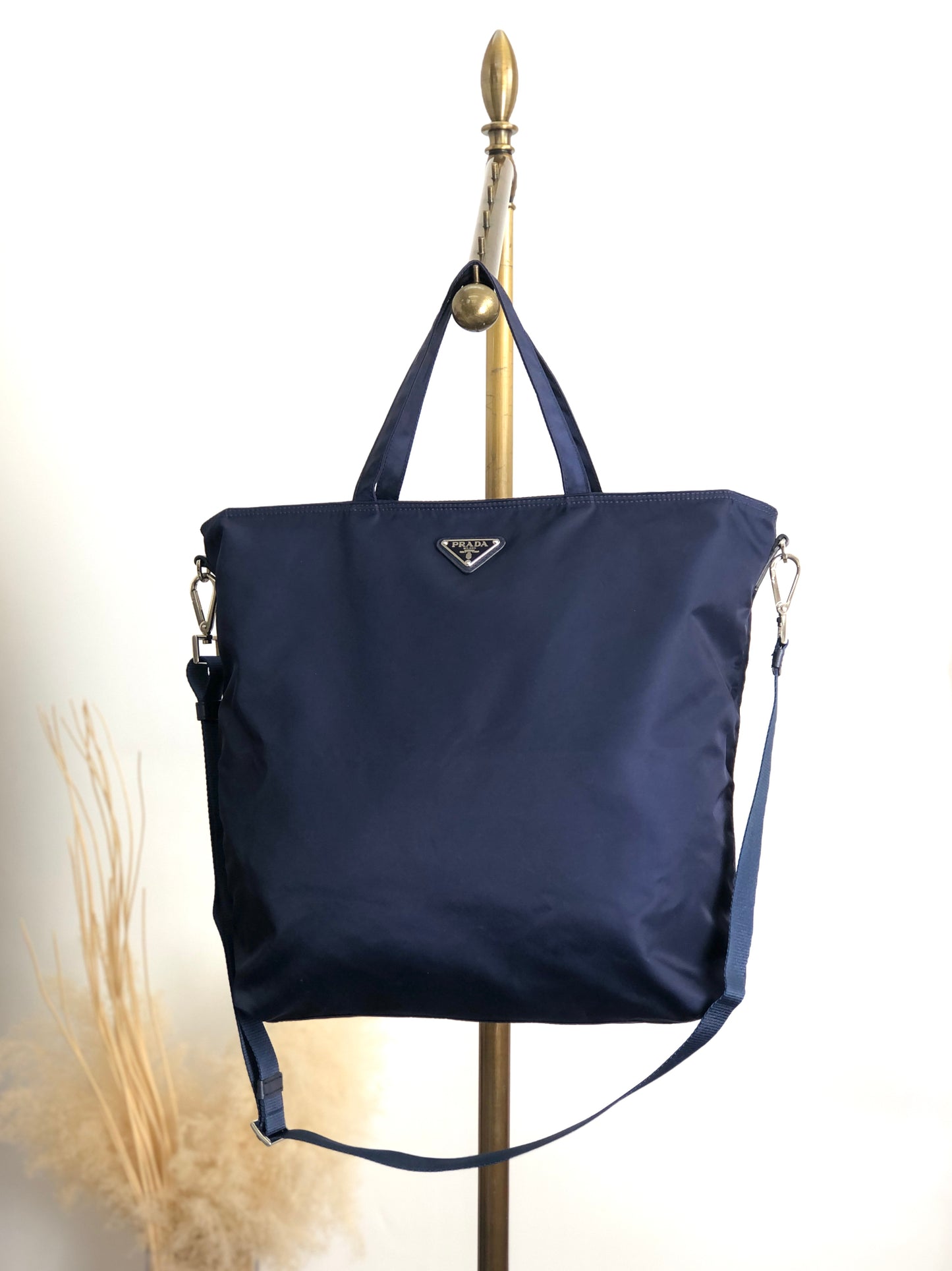 PRADA Tessuto Triangle Logo Two-way Handbag Shoulder bag Navy Vintage edw7hz