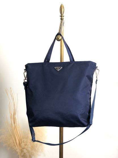 PRADA Tessuto Triangle Logo Two-way Handbag Shoulder bag Navy Vintage edw7hz