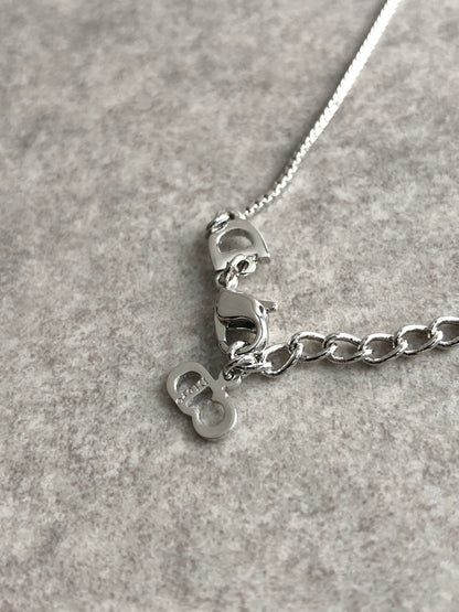 Christian Dior Cross Motif Necklace Silver Vintage 2v5a87
