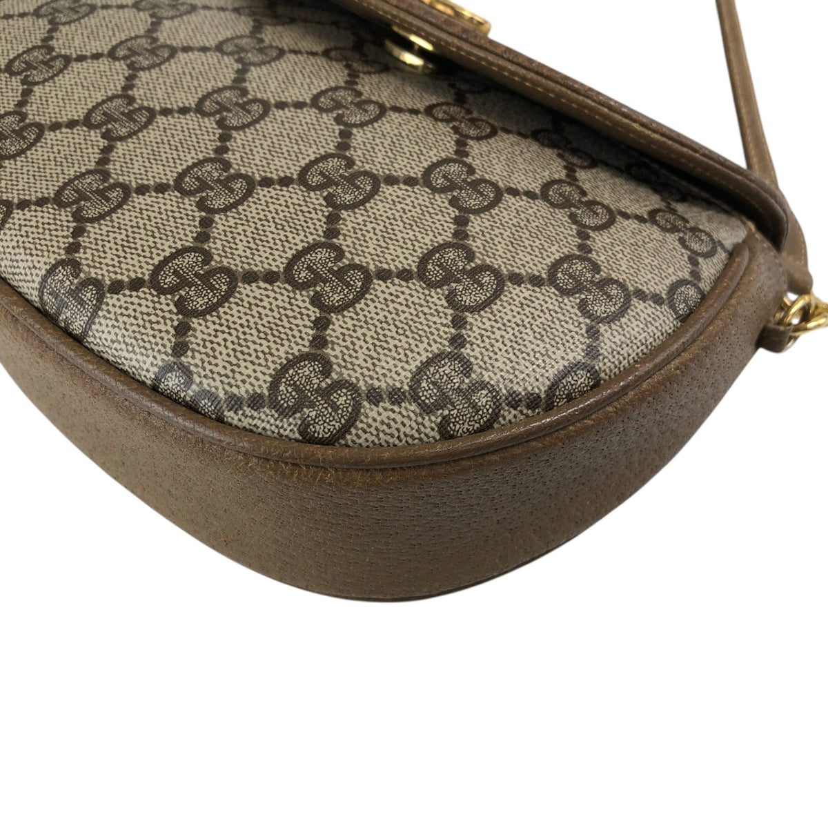 GUCCI Logo Round Shoulder bag Beige Vintage ku752d