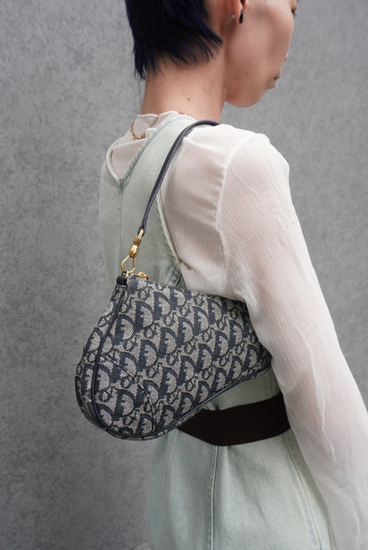 Christian Dior Trotter Handbag Shoulder bag Navy Vintage gicr78