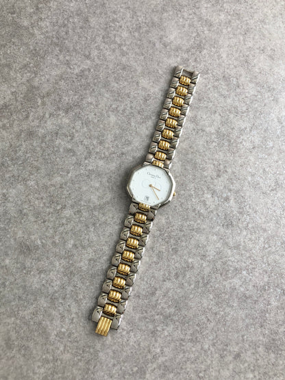 Christian Dior Logo Quartz Watch Silver×Gold 45.204 Vintage 7f63by