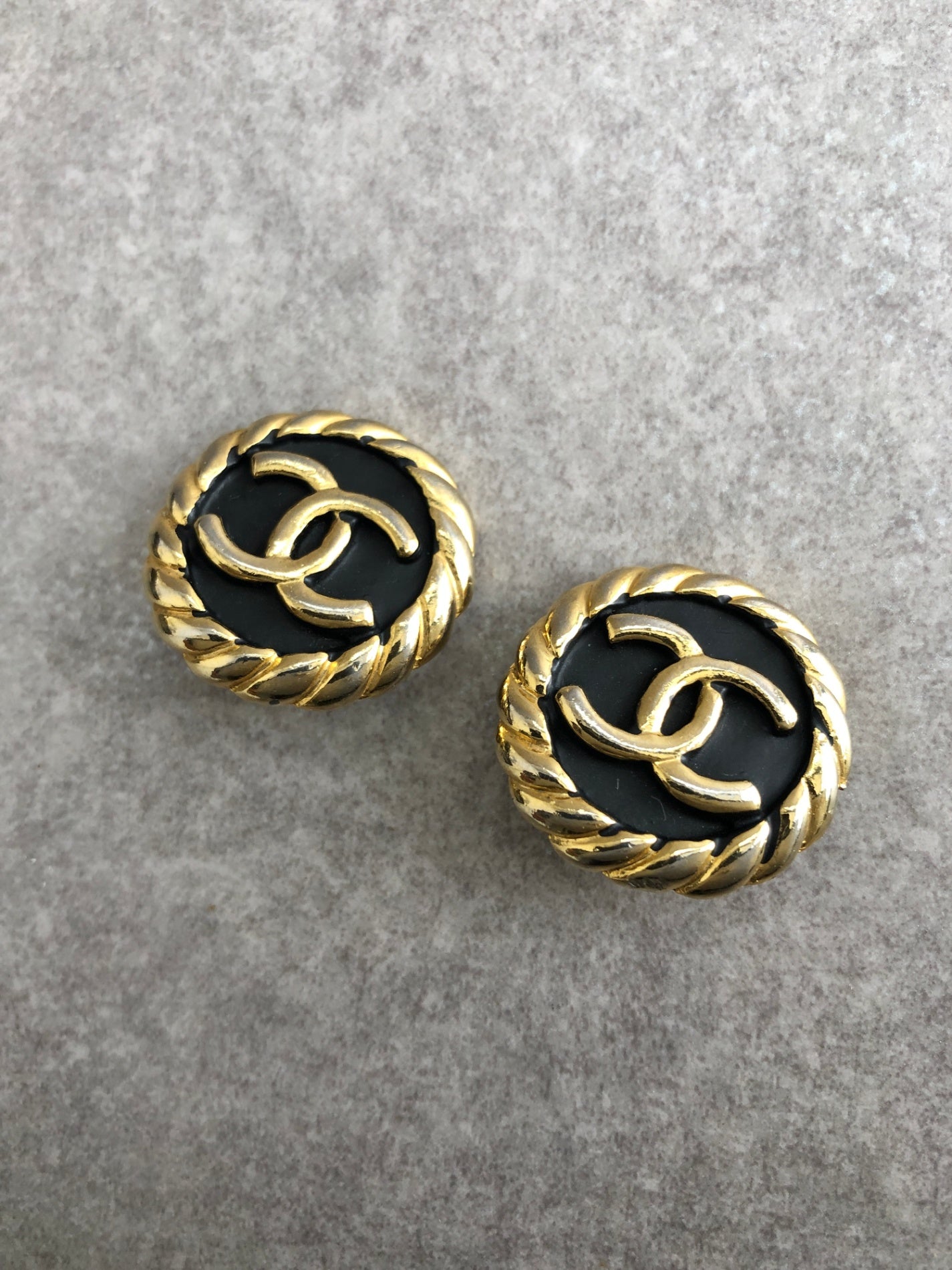 CHANEL Coco Mark Earrings Black×Gold Vintage bcnc28