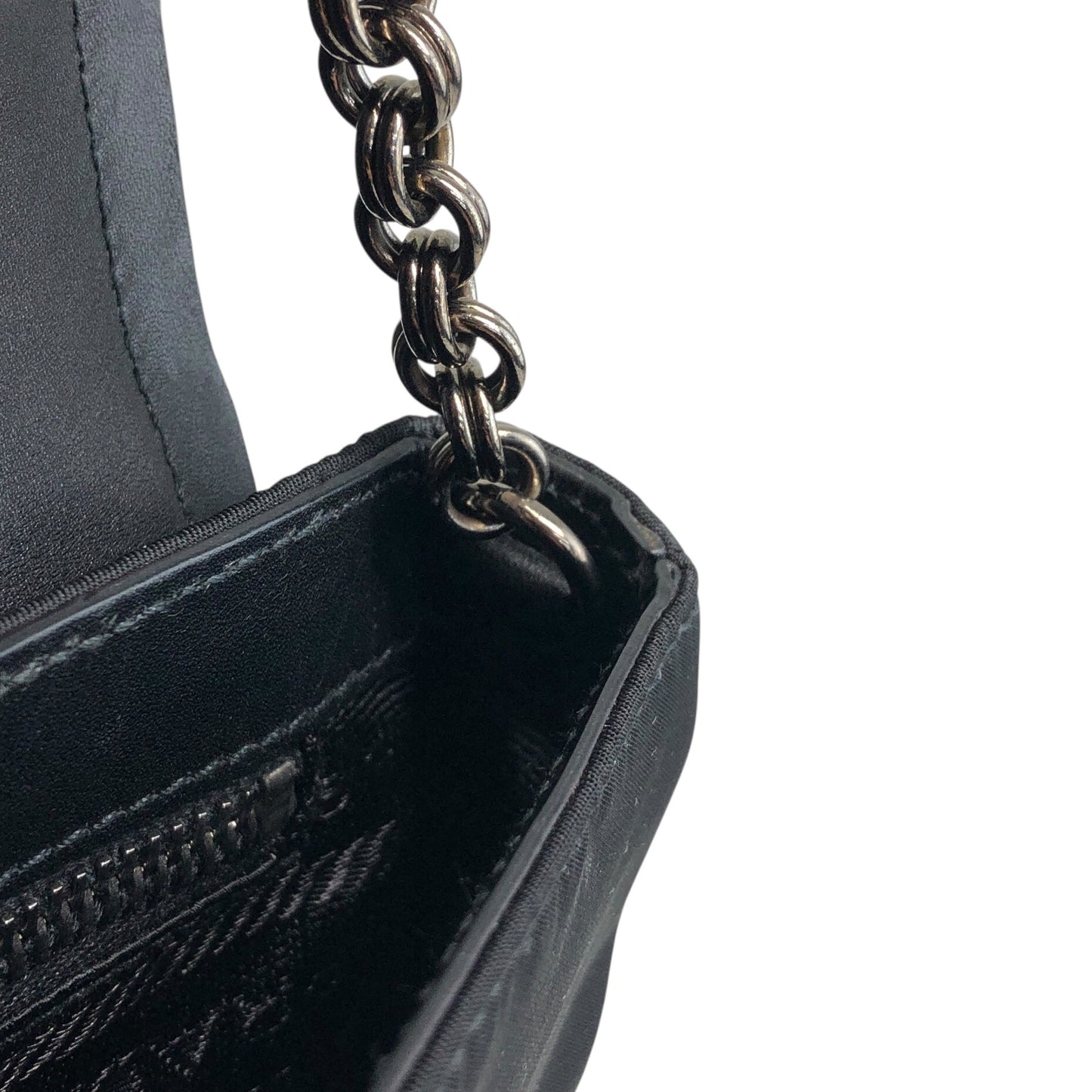 PRADA Logo Rhinestone Chain Handbags Black Vintage y8bzmh