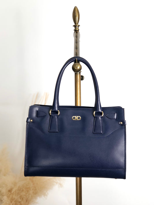 Salvatore Ferragamo Gancini Handbag Totebag Navy Vintage 6faja2