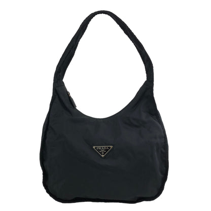 PRADA Triangle Logo Nylon Shoulder bag Hobobag Black Vintage i6atju