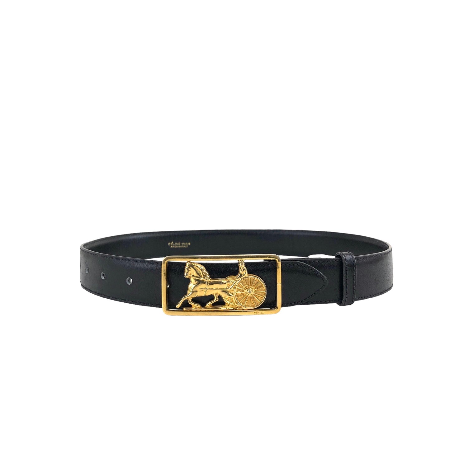 CELINE Horse Carriage Leather Belt Black Vintage ijcyd7