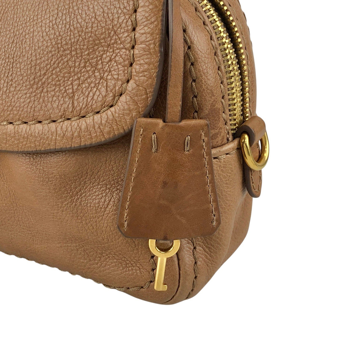 PRADA Logo Front Buckle Chain Shoulder bag Brown Vintage gkm4zp