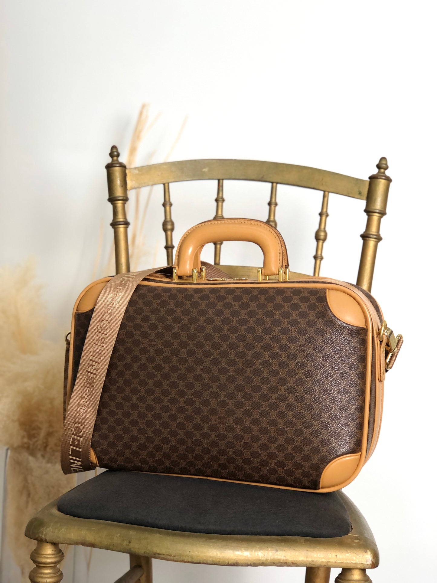CELINE Macadam Blason Two-way Handbag Shoulder bag Brown Vintage kawj4u