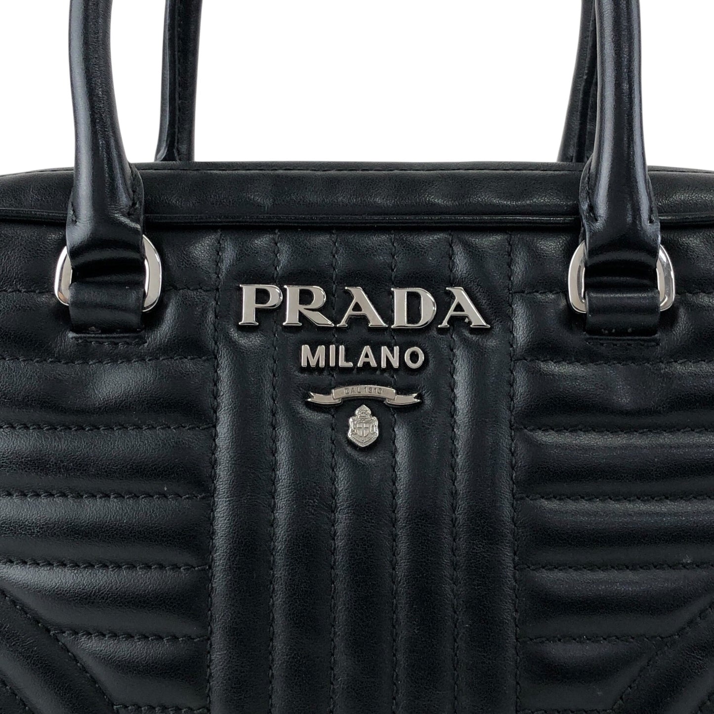 PRADA Logo Small Boston bag Handbag Black Vintage v7w6vi