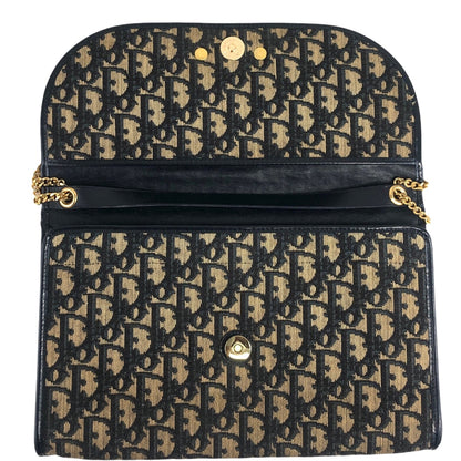 Christian Dior Trotter CD Logo Chain Shoulder bag Navy Vintage bmy3ab