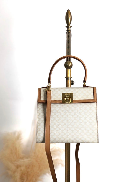 CELINE Macadam Gancini Two-way Top Handle Handbag Shoulder bag White Vintage 5gy5ms