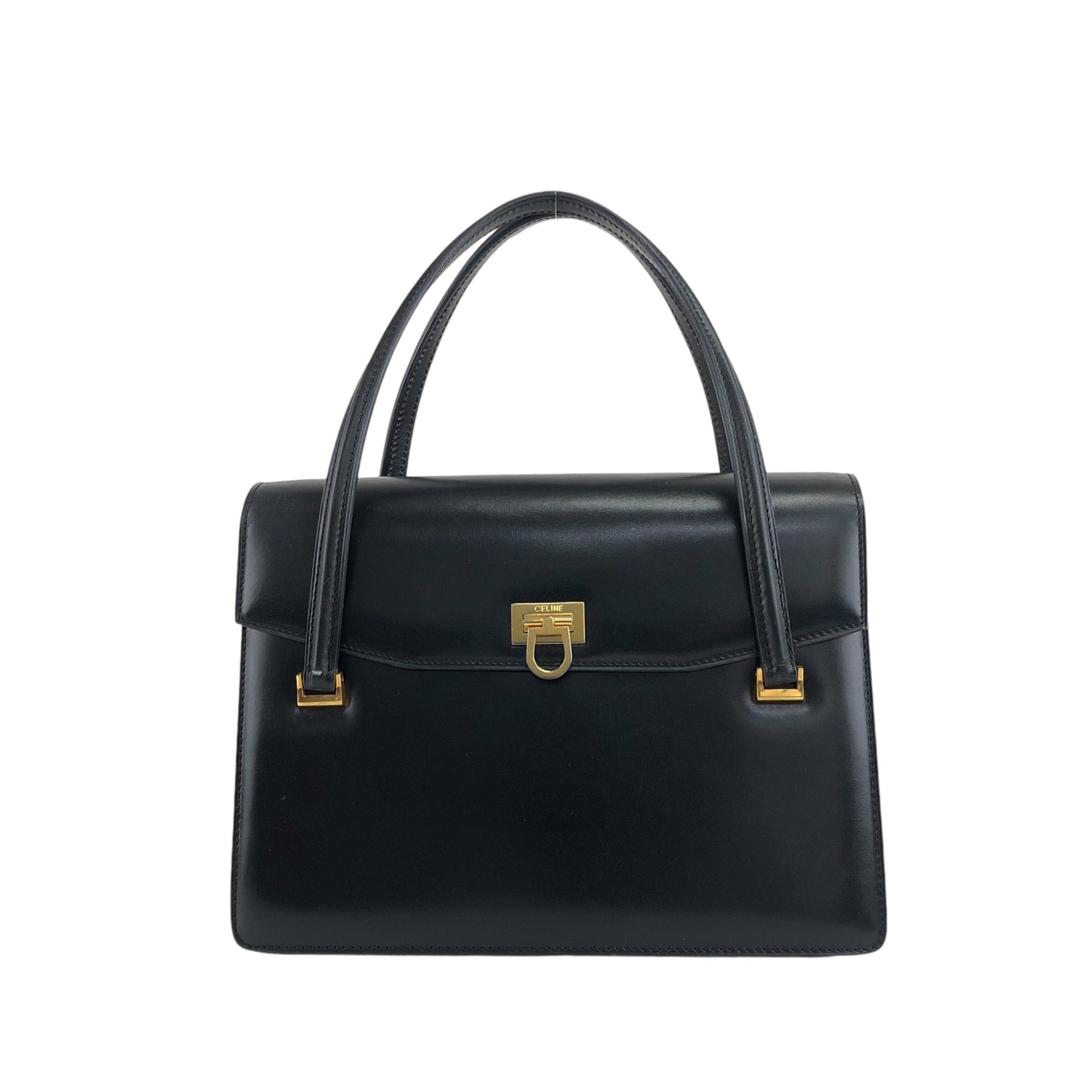 CELINE Metal Closure Handbag Black Vintage rchsfc