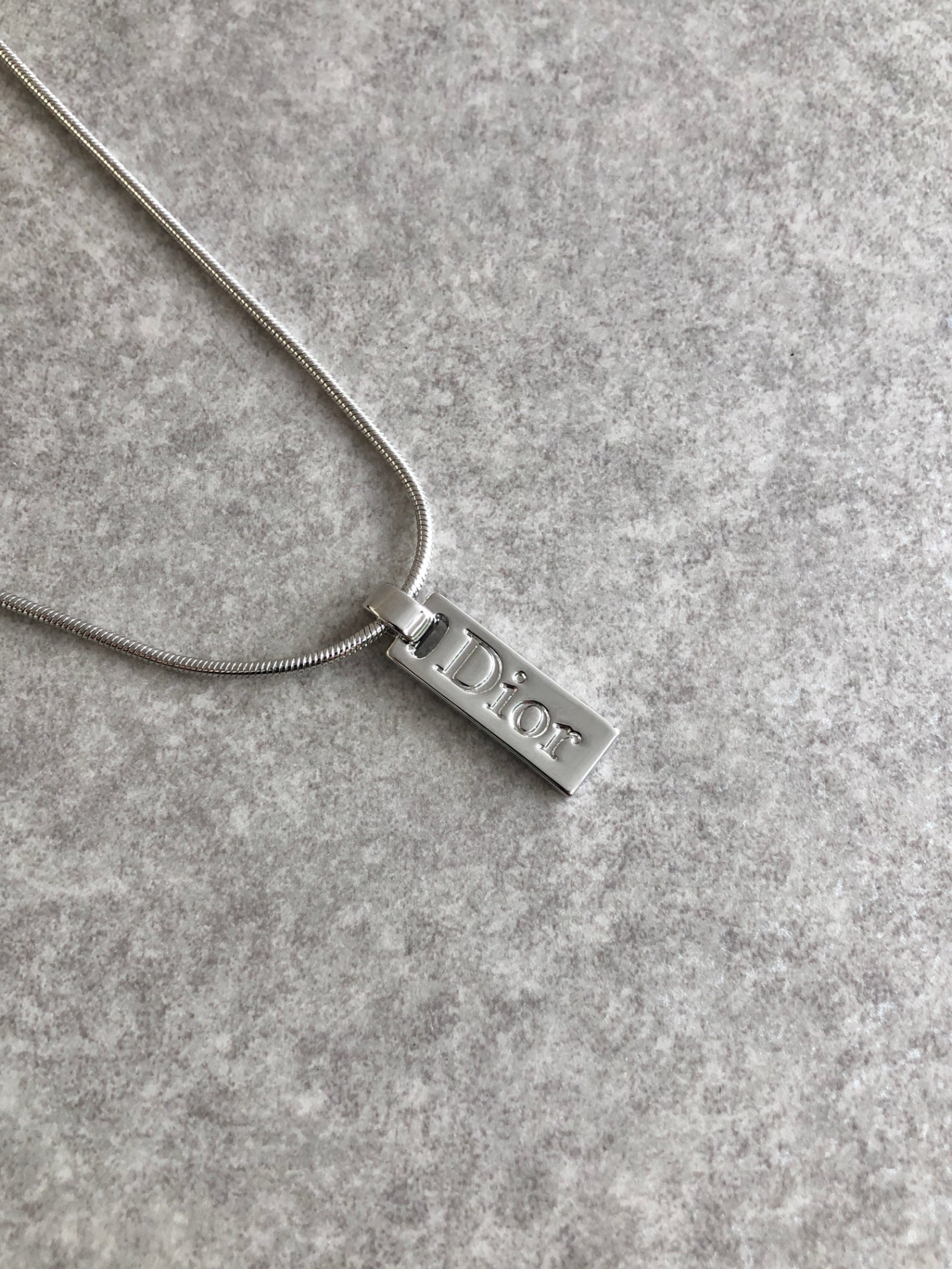 Christian Dior Logo Motif Necklace Silver Vintage tbk25j