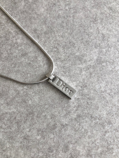Christian Dior Logo Motif Necklace Silver Vintage tbk25j