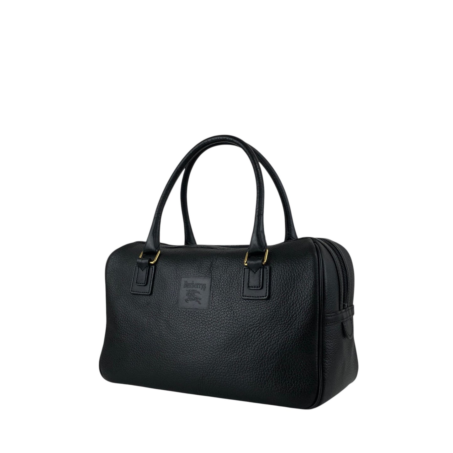 BURBERRY Logo Embossed Handbag Boston bag Black Vintage 2cz4a2
