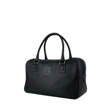 BURBERRY Logo Embossed Handbag Boston bag Black Vintage 2cz4a2