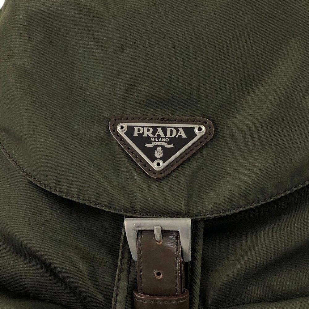 PRADA Triangle Logo Double Pocket Backpack khaki Vintage p3hihd