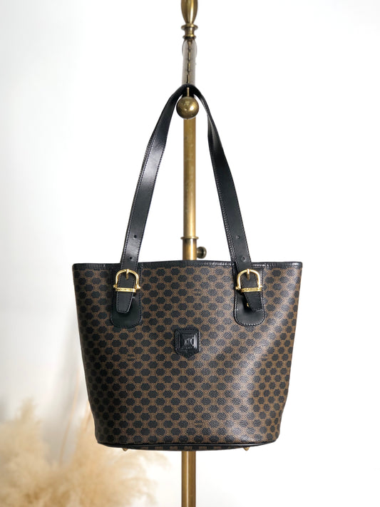 CELINE Macadam Blason Handbag Totebag Black Vintage 7r6v3e
