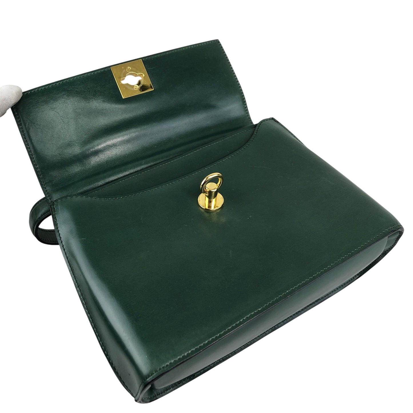 CELINE Gancini Handbag Dark Green Vintage sxajh2