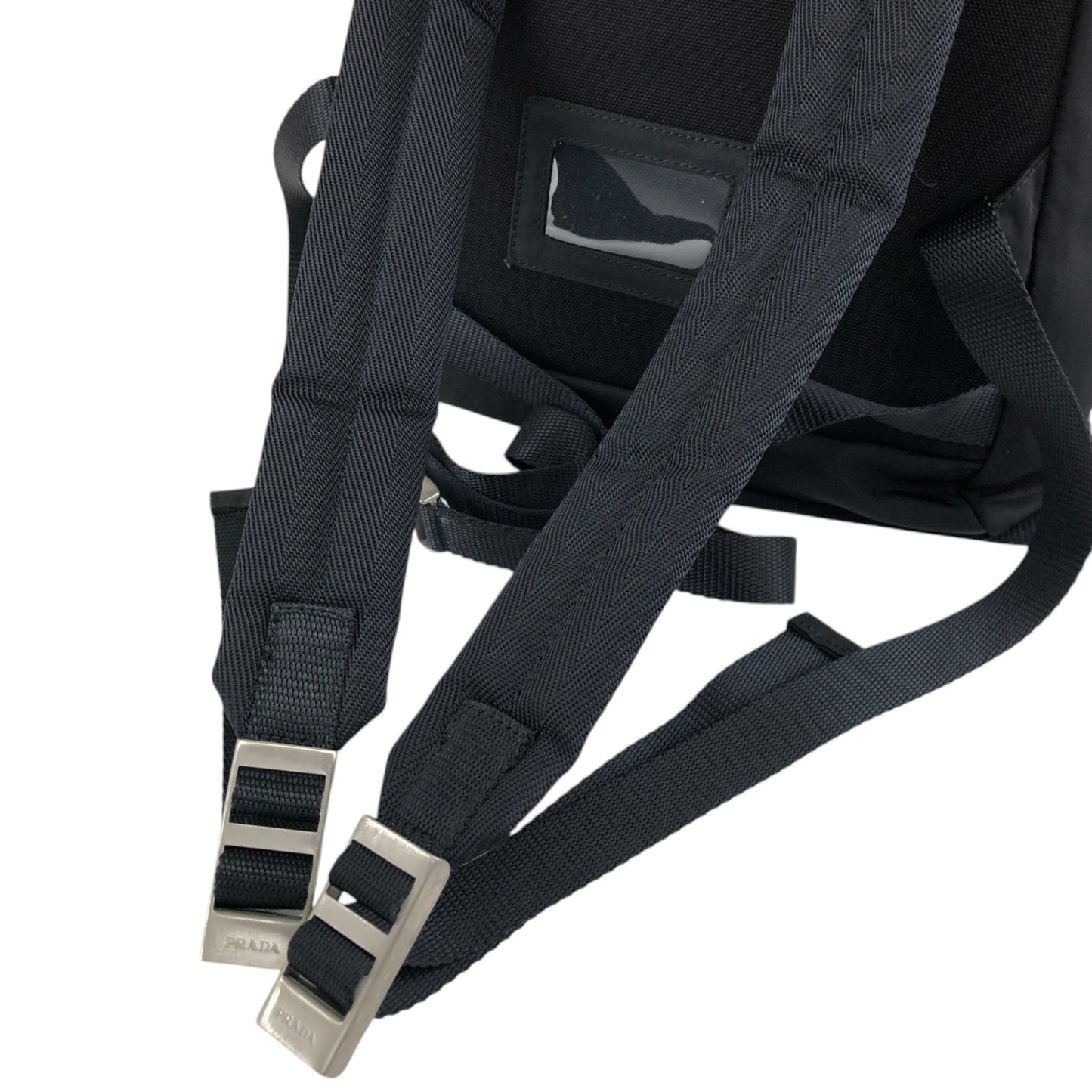 PRADA Tessuto Triangle Logo Front Buckle Backpack Black Vintage ynp78c