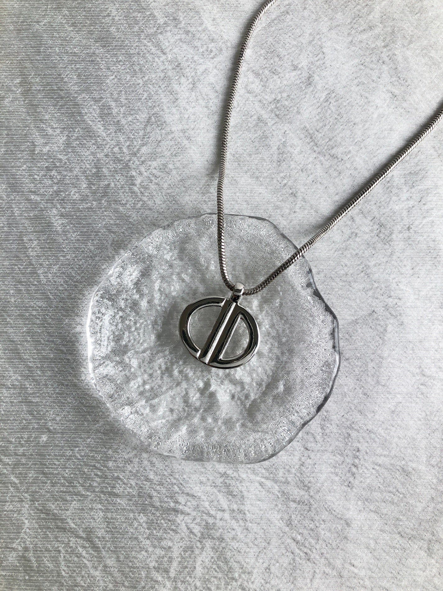 Christian Dior CD Logo Motif Necklace Silver Vintage 75c7y2