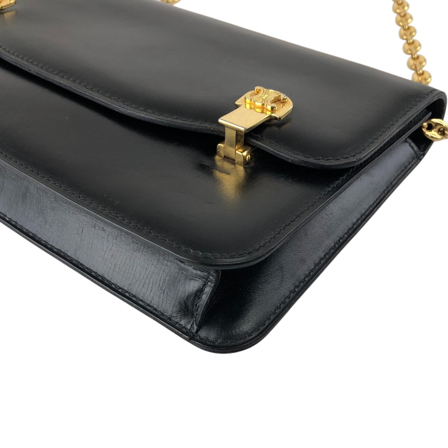 CELINE Triomphe Chain Shoulder bag Black Vintage hd5spn
