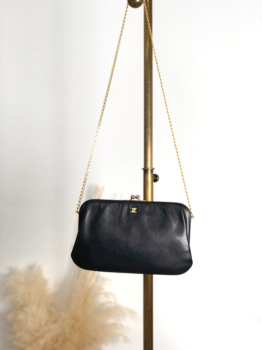 CELINE Blason Metal Clasp Chain Shoulder bag Black Vintage fsu5cp