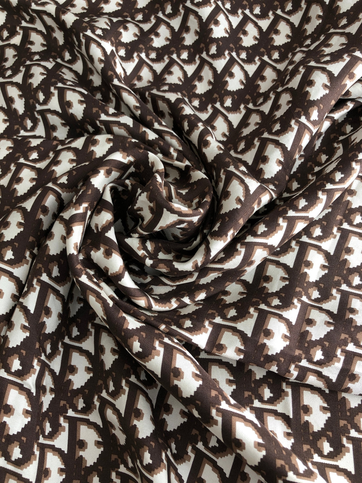 Christian Dior Trotter Silk Scarf Brown×White Vintage uya24z