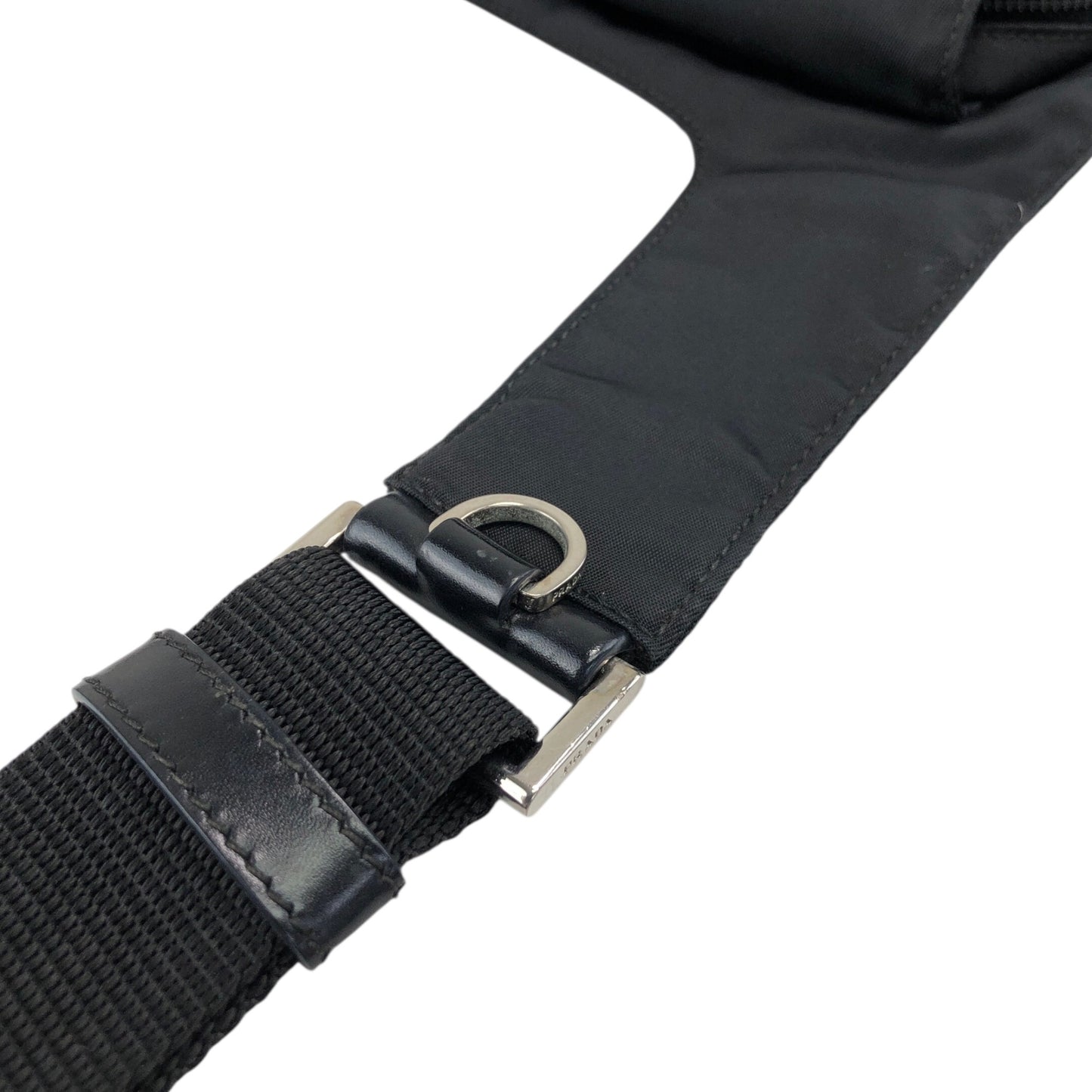 PRADA Tessuto Triangle Logo Front Buckle Shoulder bag Black Vintage mkij8a