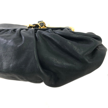 Christian Dior Logo Charm Metal Clasp Leather Pouch Black Vintage 4stjkz