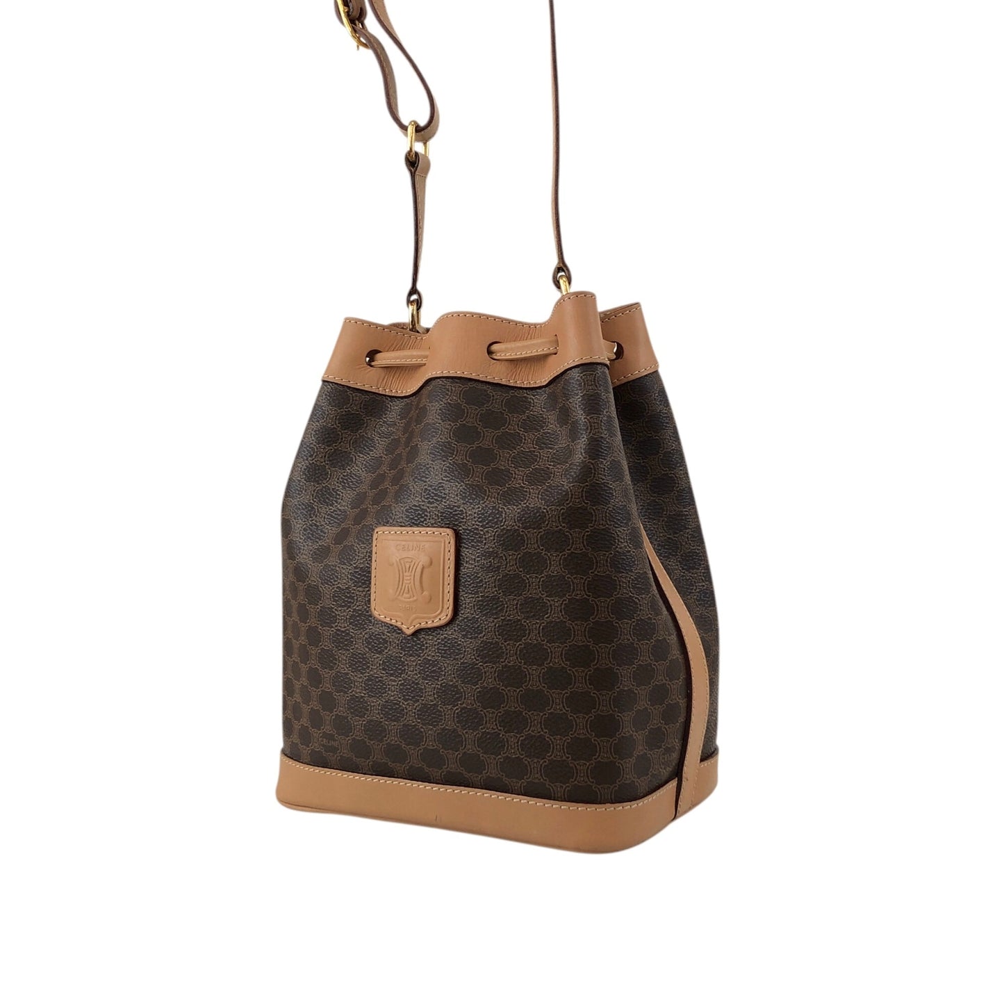 CELINE Macadam Blason Drawstring Shoulder bag Brown Vintage kvk5hf