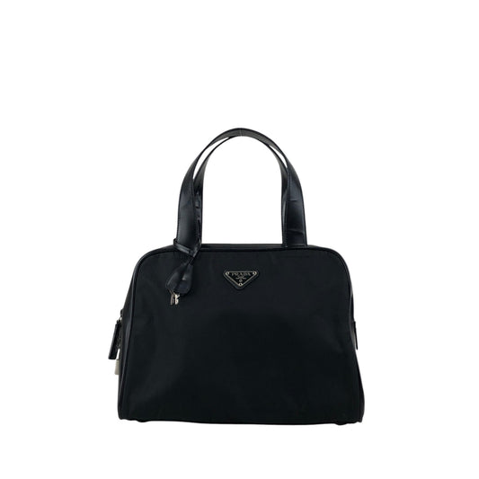 PRADA Tessuto Triangle Logo Handbag Black Vintage 3er6ru