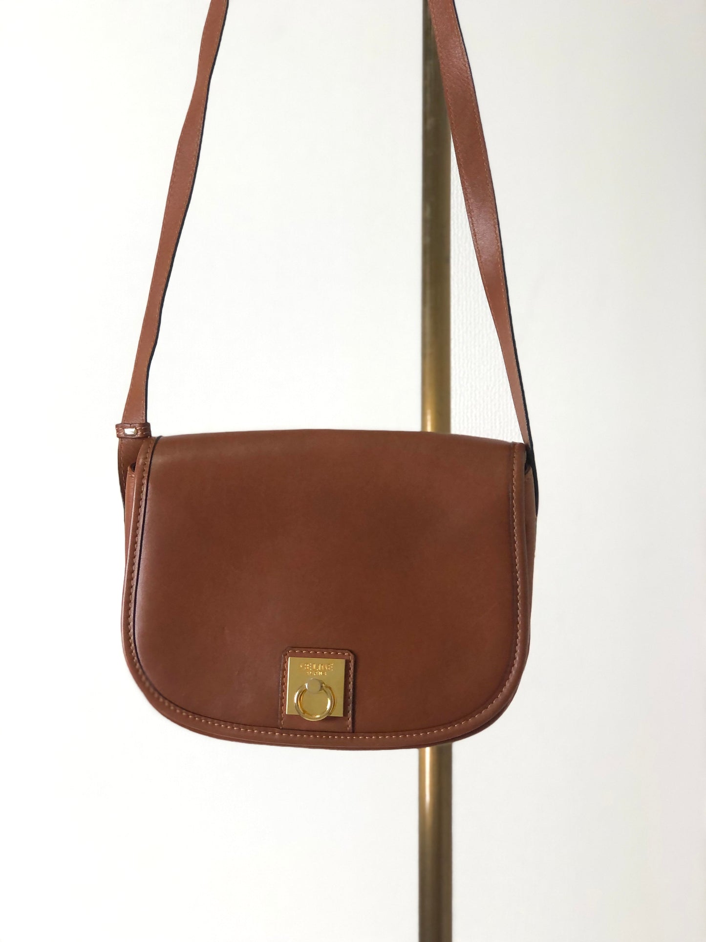 CELINE Gancini Flap Leather Shoulder bag Brown Vintage rcf2ru