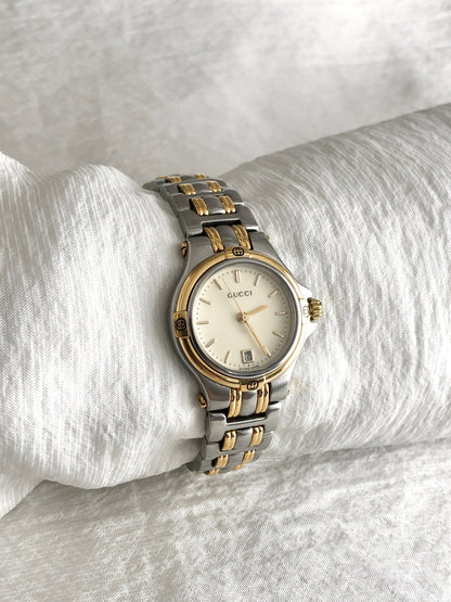 GUCCI Logo Quartz Watch Silver 9040L Vintage xggffd
