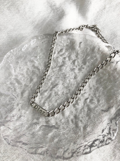 Christian Dior Logo Motif Necklace Silver Vintage ziaan3
