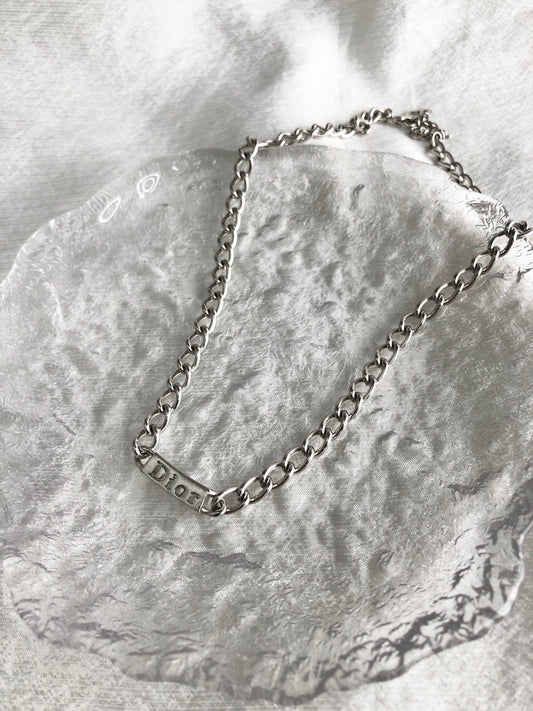 Christian Dior Logo Motif Necklace Silver Vintage ziaan3