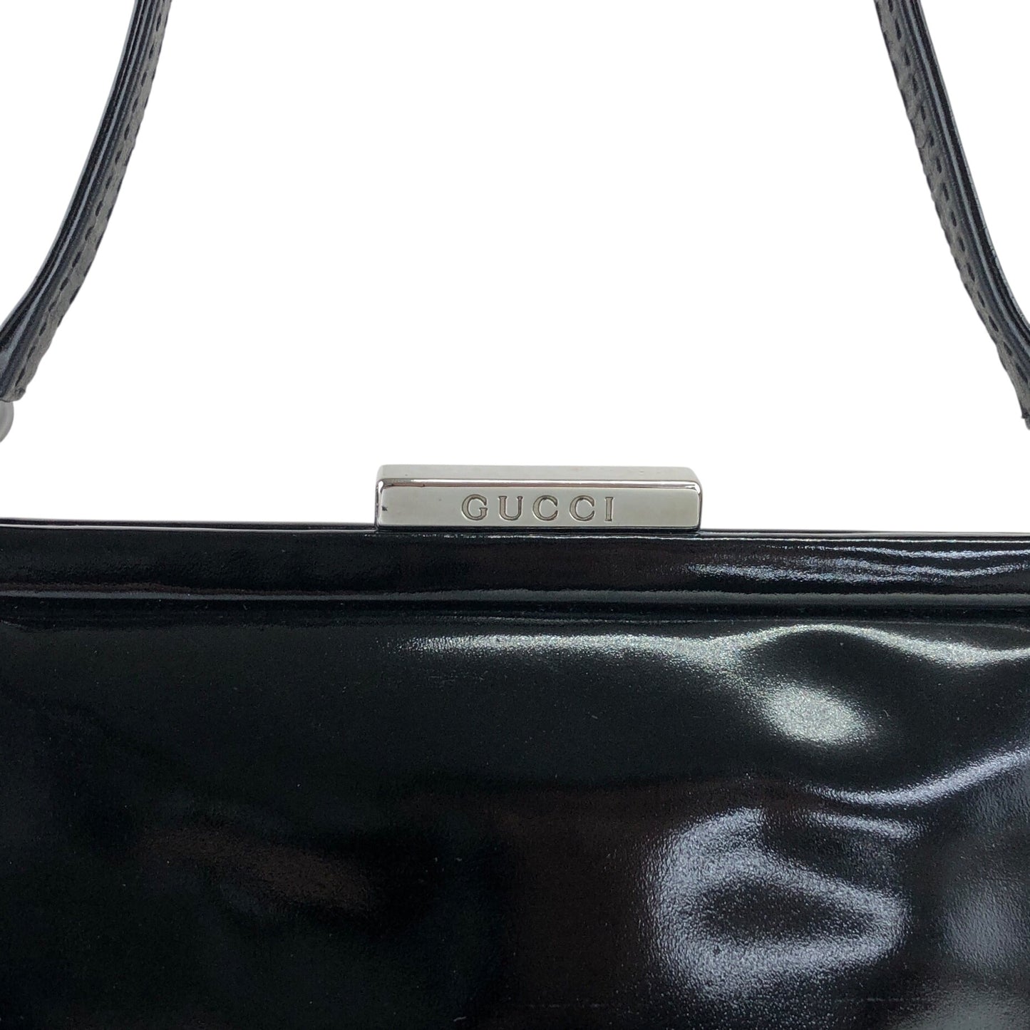 GUCCI Metal Clasp Handbag Black Vintage izypkv