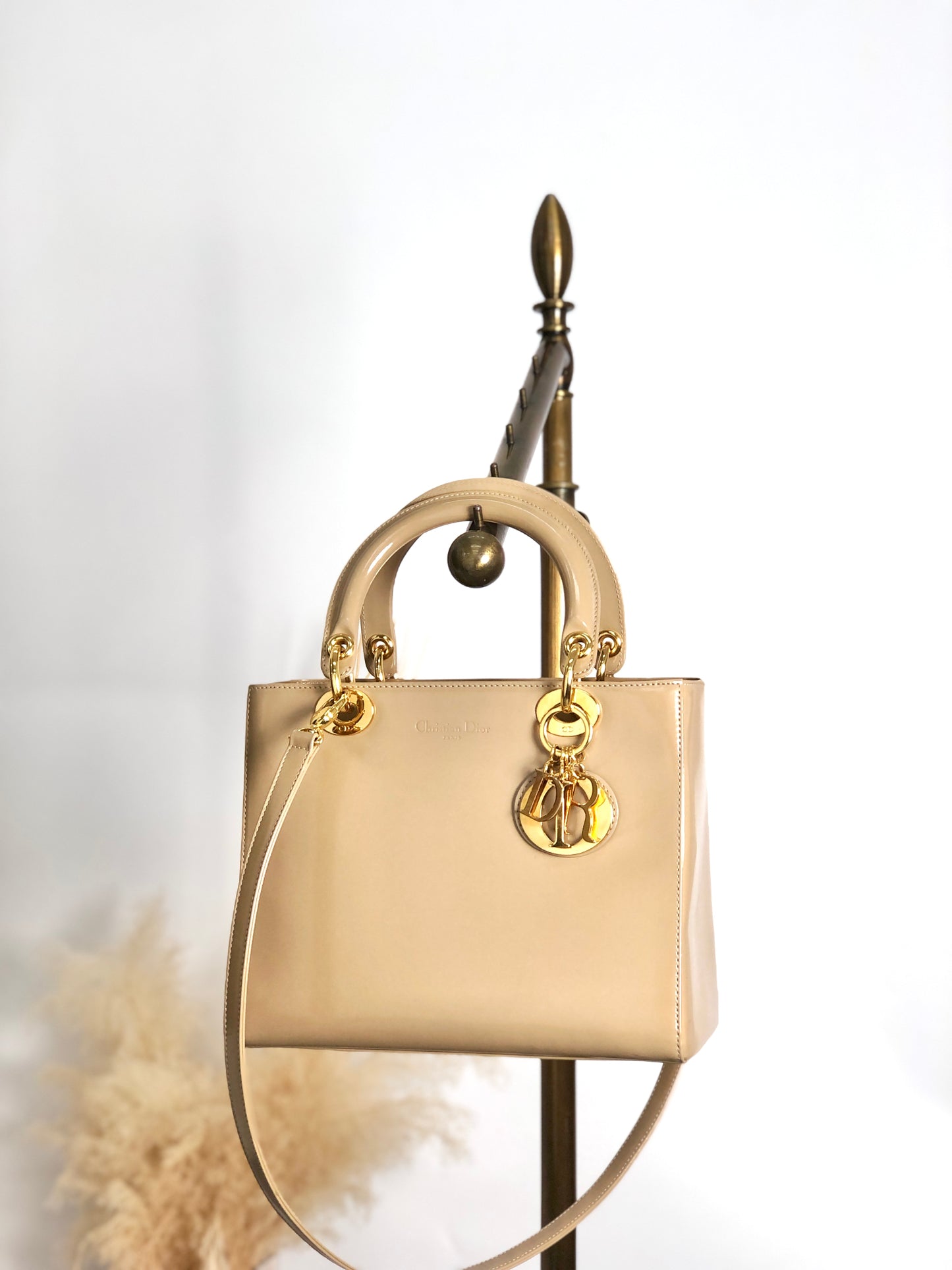 Christian Dior Lady Dior Logo Charm Two-way Handbag Shoulder bag Beige Vintage yj55s3