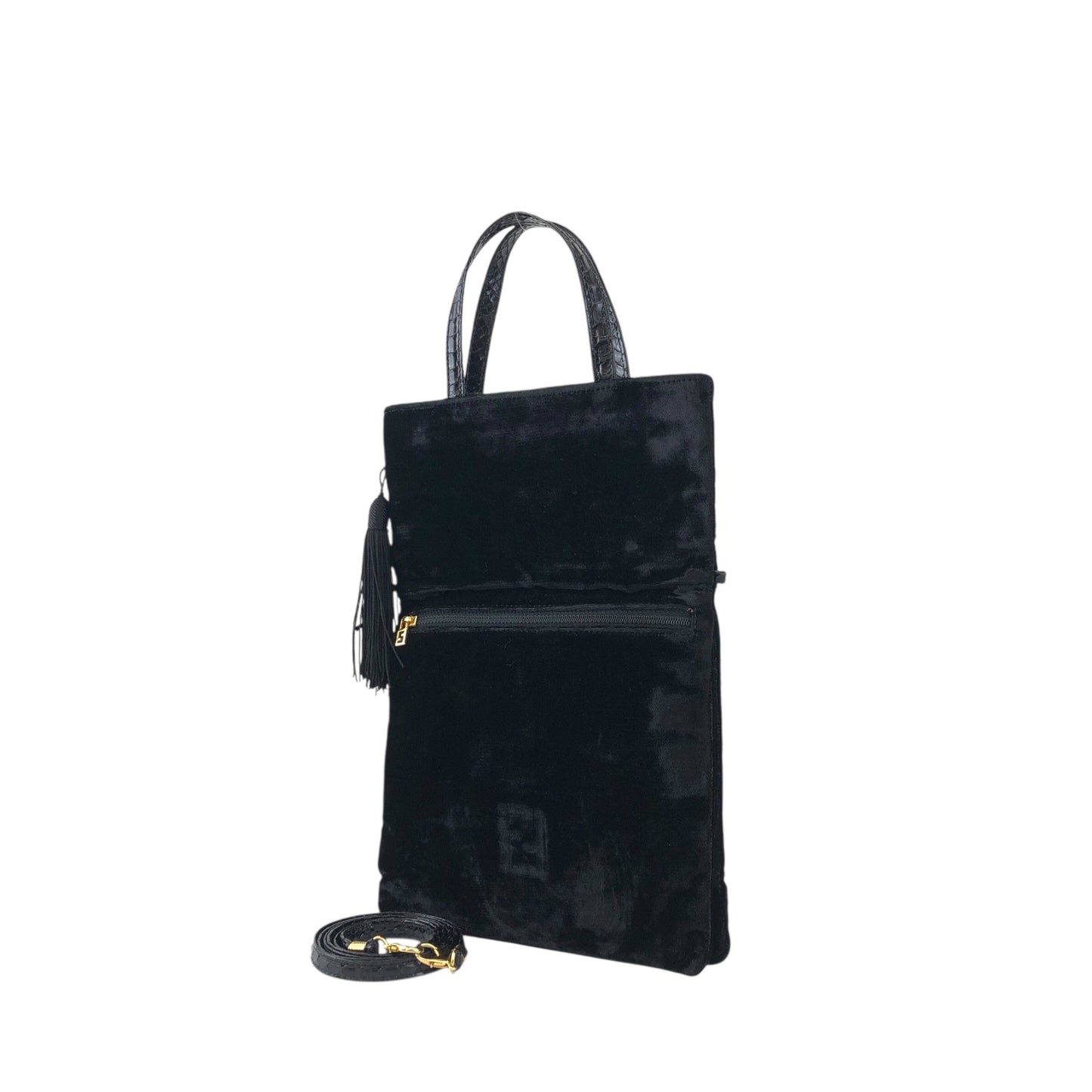 FENDI Logo Tassel Two-way Shoulder bag Black Vintage jw2uf7