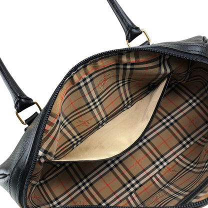 BURBERRY Logo Embossed Small Boston bag Handbag Black Vintage nyp64d