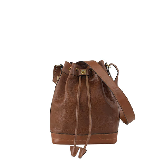 CELINE Gancini Drawstring Shoulder bag Brown Vintage 4uzkb3