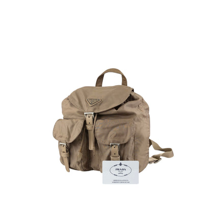 PRADA Tessuto Triangle Logo Double Pocket Backpack Beige Vintage nhc32x