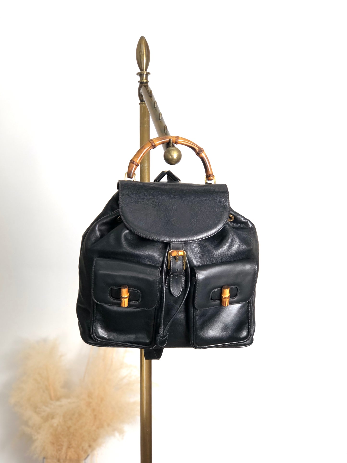 GUCCI Bamboo Double Pocket Backpack Black Vintage 5xx4xe