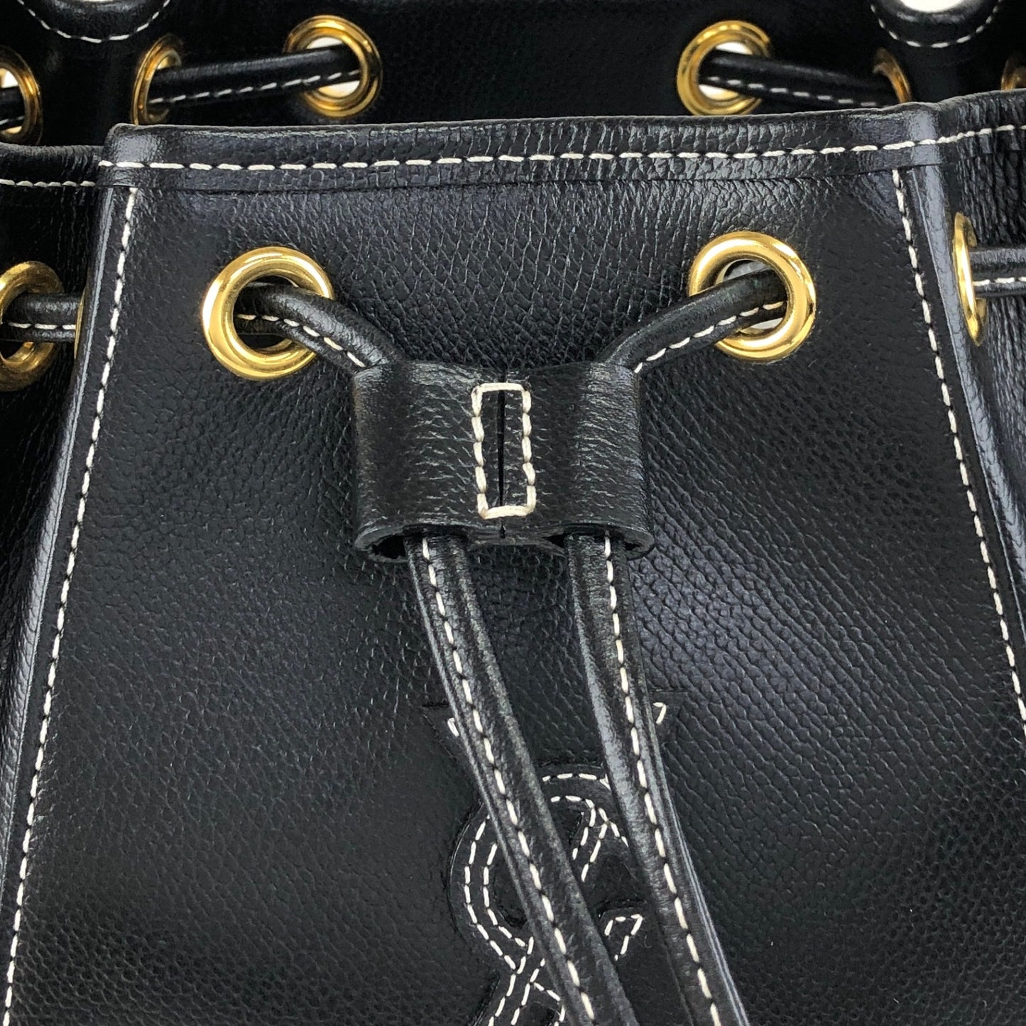 Yves Saint Laurent YSL Logo Stitch Drawstring Shoulder bag Black Vintage 2my7rj