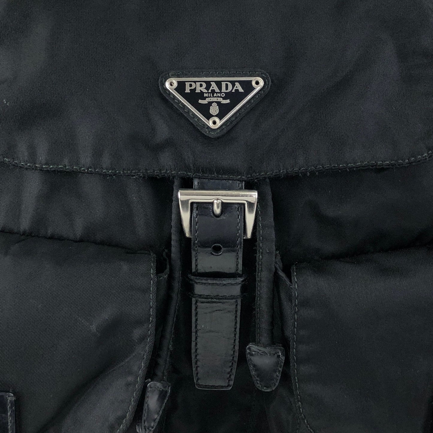 PRADA Tessuto Triangle Logo Double Pocket Backpack Black Vintage mehbr8