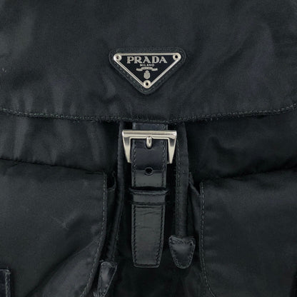 PRADA Tessuto Triangle Logo Double Pocket Backpack Black Vintage mehbr8